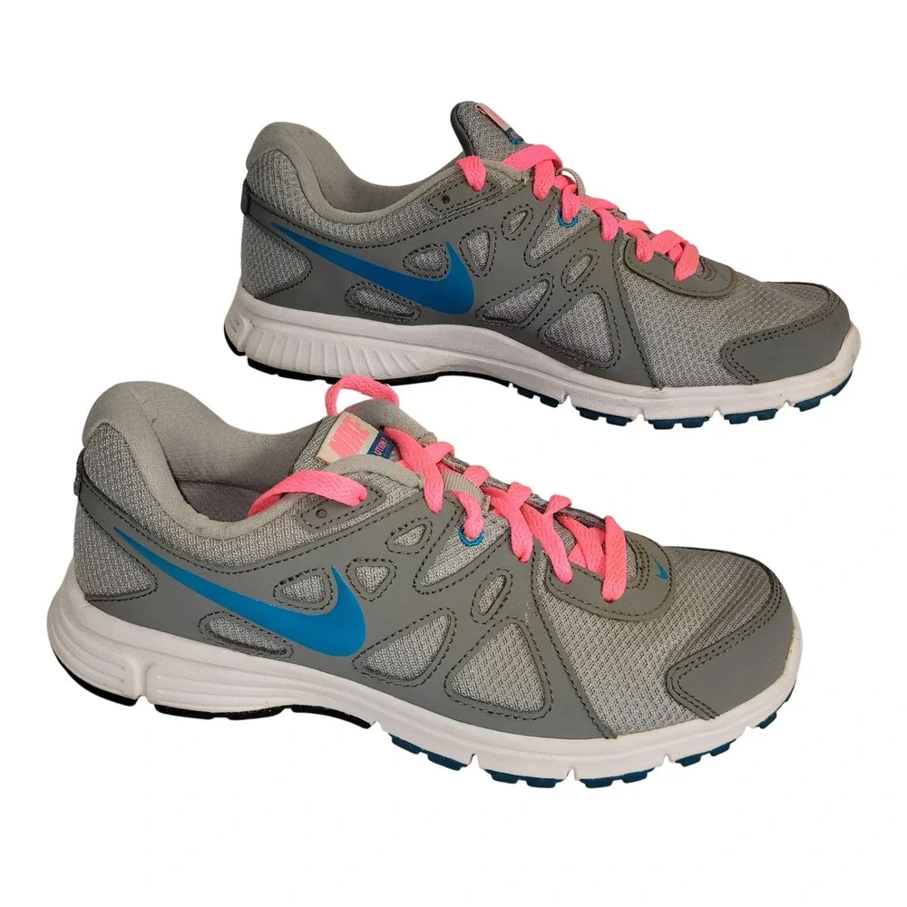 Nike Revolution 2 Running Shoes Womens Size 8 Gray Pink Blue Low Top Sneakers